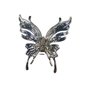 Barrette Hair pony Tail Holder Messy Bun Butterfly Large Silver Tone